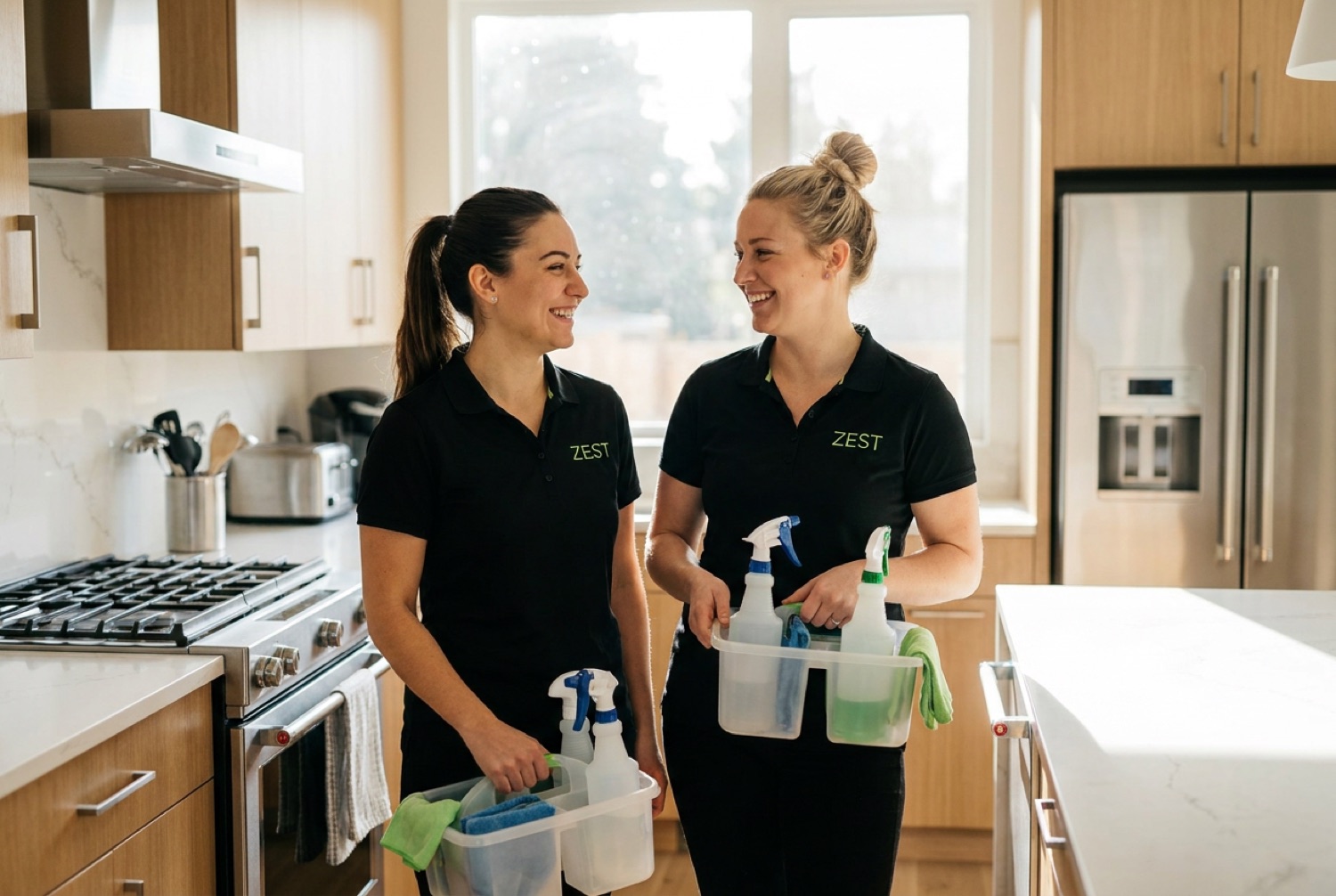 The Zest cleaning team, smiling and ready to work